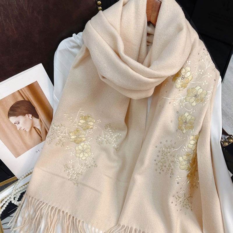 Embroidery 100% Pure Cashmere Scarf Warm Winter 200x60 cm - Image 2