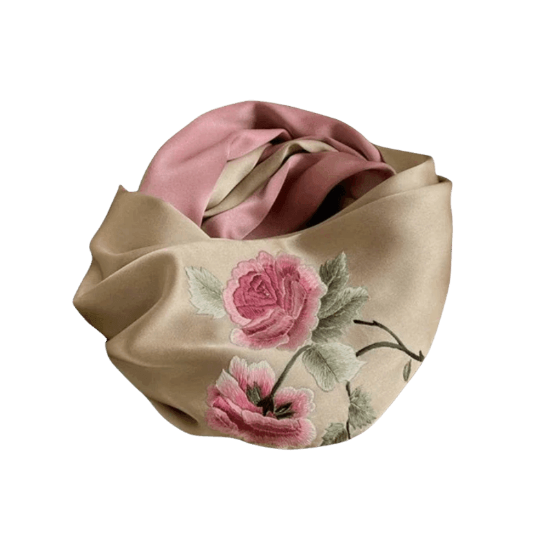 Handmade Su Embroidery 16 Momme Silk Scarf Peony 155x35cm