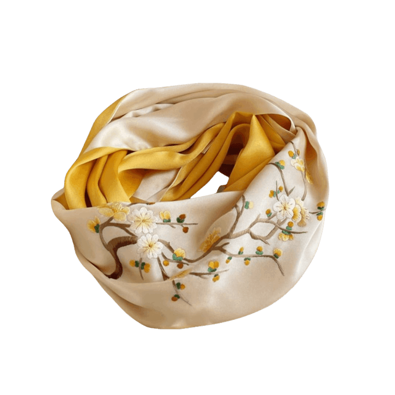Handmade Suzhou Embroidery 16 Momme Silk Scarf 155x35cm