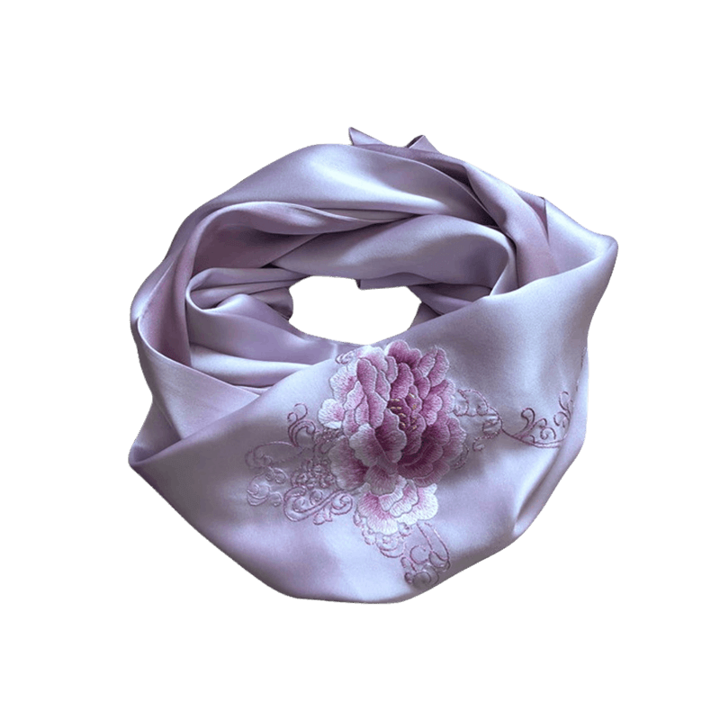 Handmade Su Embroidery 16 Momme Silk Scarf Peony 155x35cm - Image 12