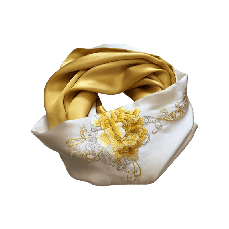Handmade Su Embroidery 16 Momme Silk Scarf Peony 155x35cm - Image 10