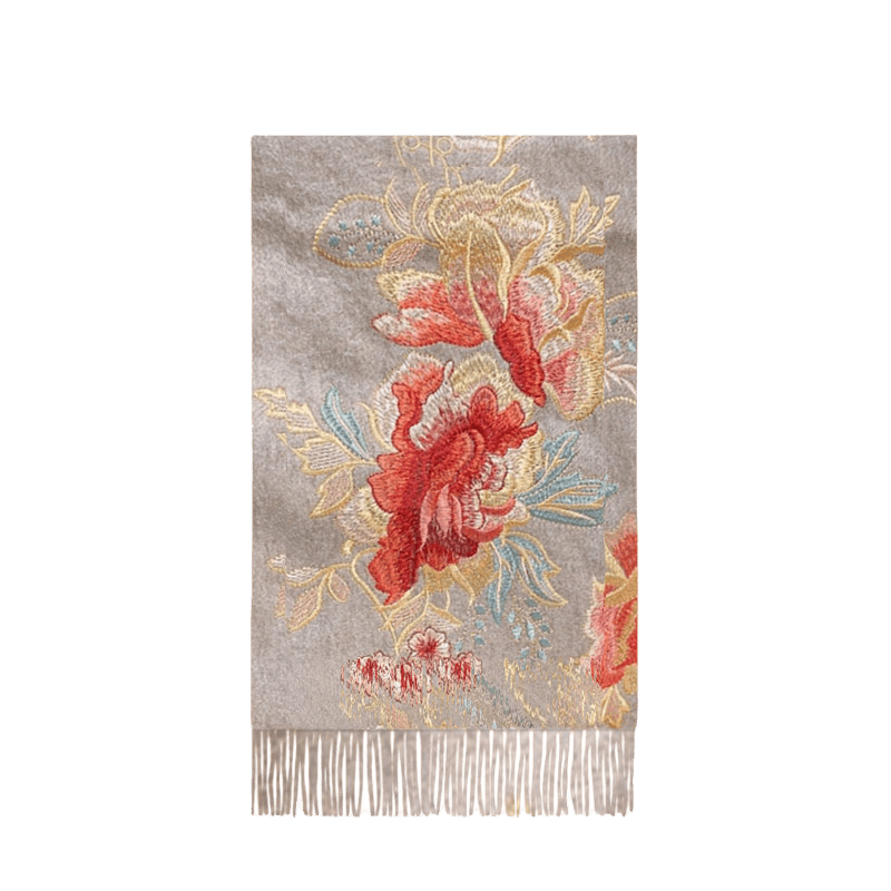 Embroidery 100% Pure Cashmere Scarf Elegant Floral Design 200x60 cm