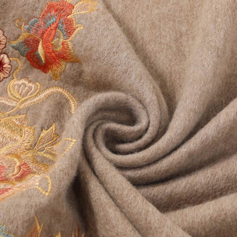 Embroidery 100% Pure Cashmere Scarf Elegant Floral Design 200x60 cm - 画像 (9)