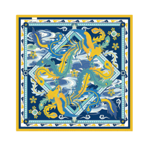 14 Momme Mulberry Silk Square Scarf Phoenix Crown 63x63cm