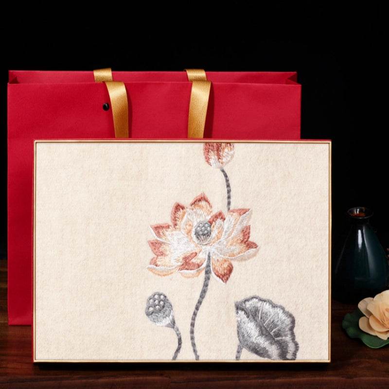 Handcrafted Embroidery Premium 100% Wool Scarf Shawl Lotus 180x30cm - Image 9