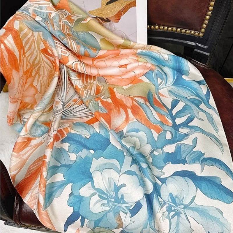 Mulberry Silk 14 Momme Square Scarf Floral and Avian 88x88 cm - Image 3