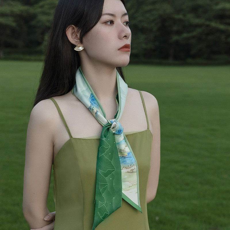 Chinese Painting Mulberry Silk 14 Momme Silk Twilly 120x6.8 cm - Image 3