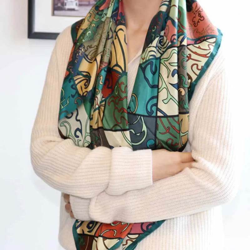 Vintage Silk and Wool Scarf Cloud Pattern 87x87cm & 100x100cm - Image 5