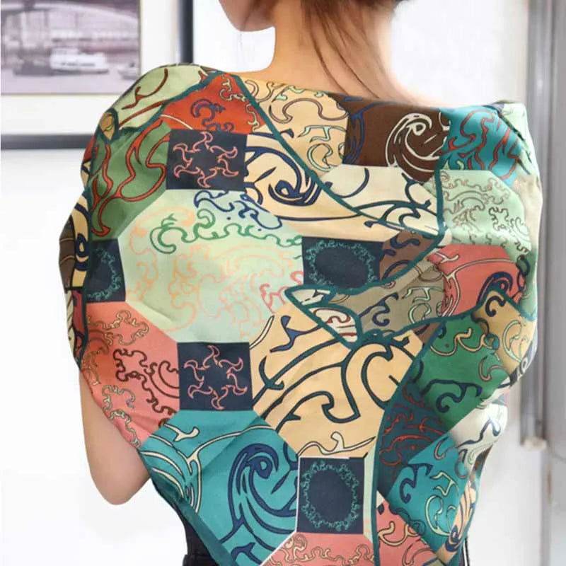 Vintage Silk and Wool Scarf Cloud Pattern 87x87cm & 100x100cm - Image 7
