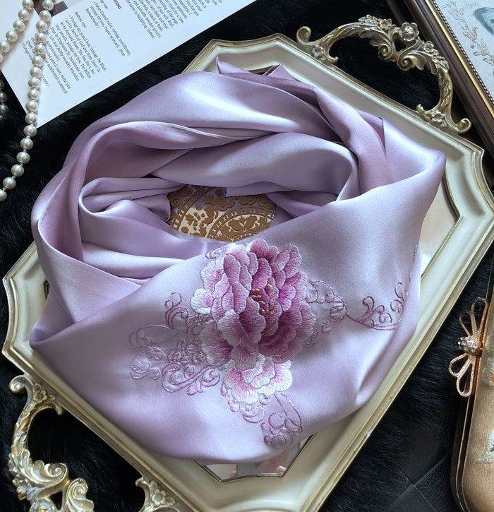 Handmade Su Embroidery 16 Momme Silk Scarf Peony 155x35cm - Image 4