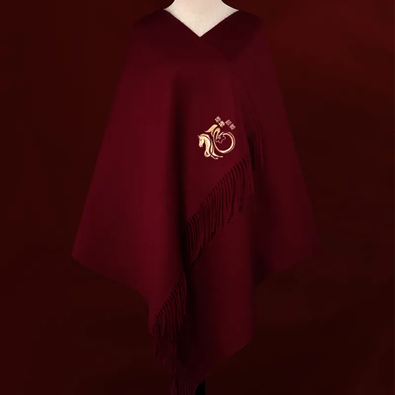 Luxury Embroidered Wool Cashmere Scarf – Horse & Persimmon Pattern